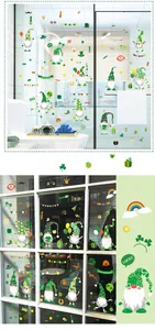 Détail des stickers statiques pour fenêtres avec gnomes de la Saint-Patrick et de Pâques