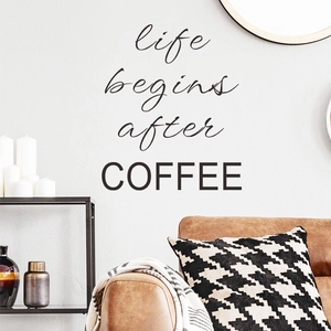 Minimalist 'Life Begins After Coffee' black vinyl wall decal for modern home decor