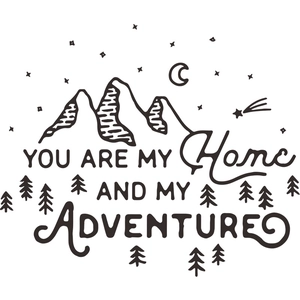 Minimalist mountain and moon wall sticker with You Are My Home and My Adventure text