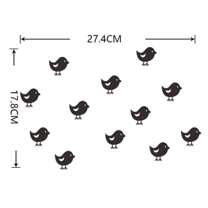 Minimalist black bird wall decals set of 12 pieces measuring 27.4cm by 17.8cm total