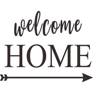 Minimalist black Welcome Home wall decal with decorative arrow for bedroom entryway