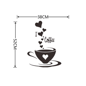 Detailed dimensions of minimalist I Coffee wall decal measuring 38cm by 52cm