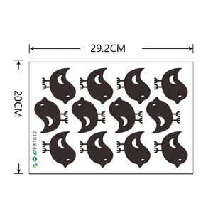 Sheet of 12 minimalist black bird wall decals in PVC, size 29.2x20cm for home decor