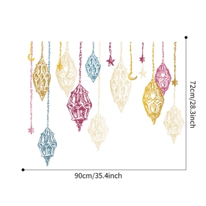 Sticker mural lanterne lune Ramadan avec dimensions du produit de 90cm par 72cm