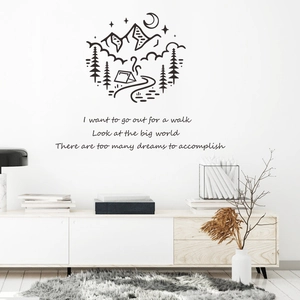 Moderner minimalistischer Wandaufkleber mit Berg- und Waldmotiv für Schlaf- und Wohnzimmer