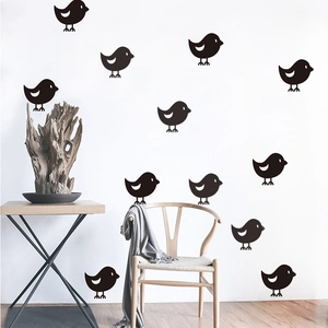 Set of 11 minimalist black bird silhouette wall decals for modern home and bedroom decor