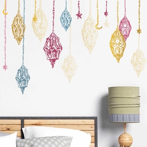 Stickers muraux de Ramadan avec lune et lanternes pour décoration de chambre moderne
