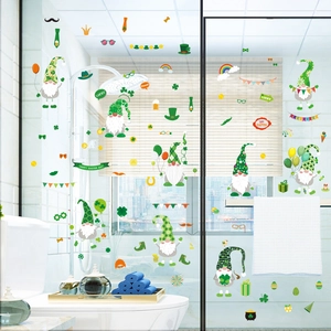 Stickers de fenêtre avec gnomes et trèfles pour Pâques et la Saint-Patrick sur verre