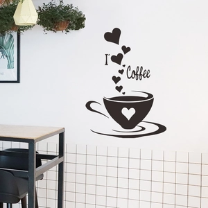 Modern Minimalist PVC Coffee Cup Heart Pattern Wall Sticker Removable DIY Wall Decal For Kitchen Cafe Bedroom Home Wall Decoration