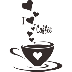 Minimalist I Love Coffee wall sticker featuring heart steam and elegant coffee cup design