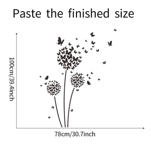 Detailed dimensions of dandelion butterfly wall sticker showing 100cm height and 78cm width