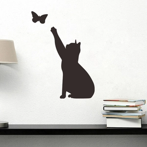Minimalist black cat and butterfly silhouette wall sticker for home wall decoration