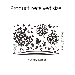 Layout detail showing black butterfly wall stickers with 60x40cm dimension specifications