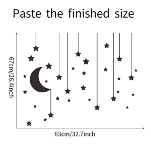 Minimalist stars and moon wall sticker dimensions showing 83cm width and 67cm height