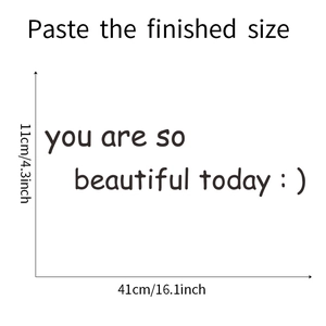 Detail view of the dimensions for the You Are So Beautiful Today wall sticker mural