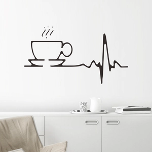Black coffee cup heart rate line wall sticker for modern living room decor