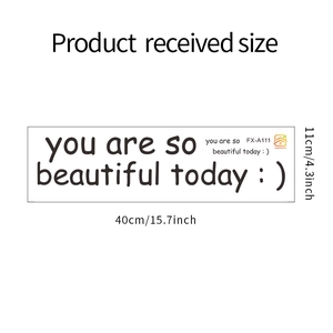 Detailed dimensions of the 'you are so beautiful today' vinyl wall sticker at 40cm x 11cm