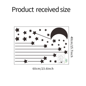 Detailed sheet dimensions of minimalist black moon and stars wall stickers 60x40cm