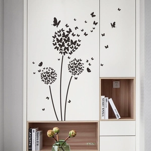 Minimalist black dandelion butterfly wall sticker for bedroom and living room decor