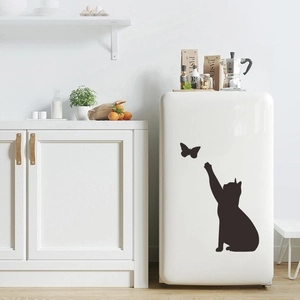 Minimalist black cat and butterfly silhouette wall sticker for home decor decoration