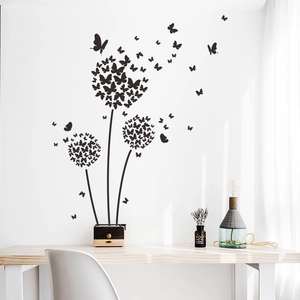 Minimalist black dandelion butterfly wall stickers for living room and bedroom decoration