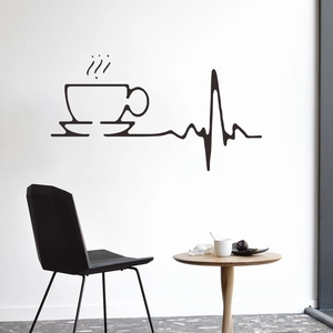Minimalist black coffee cup and heartbeat wall sticker for modern home decor