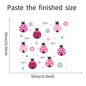 Pink ladybird wall stickers for kids room decor with flowers and dot elements