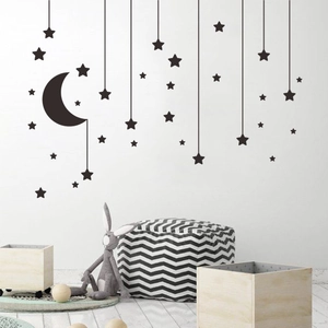 Minimalist black moon and stars wall decals set for a cozy nursery or bedroom decor