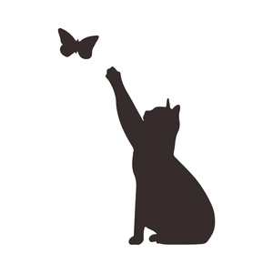 Minimalist black cat and butterfly silhouette wall sticker for home decoration