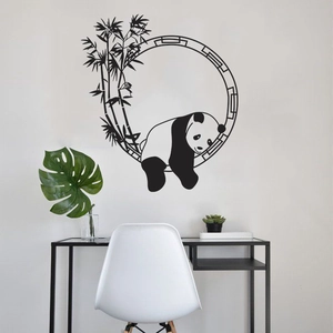 Minimalist panda and bamboo wall sticker in black silhouette for modern home decoration