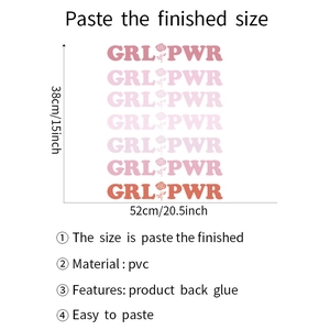 Detailed PVC wall sticker featuring GRL PWR rose design for bedroom decor in 38x52cm size
