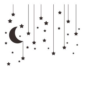Minimalist black moon and hanging stars wall sticker for bedroom and living room decor