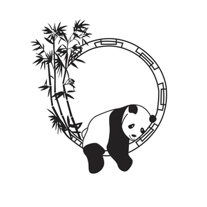 Chinese panda and bamboo wall sticker in a decorative circle for living room decor