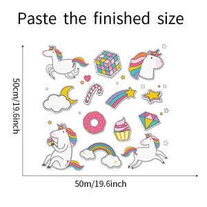 Détails des stickers muraux licorne avec arcs-en-ciel et cupcakes pour chambre d'enfant