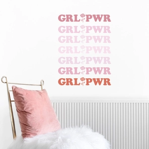GRL PWR wall sticker with rose design in gradient pink for stylish bedroom wall decor