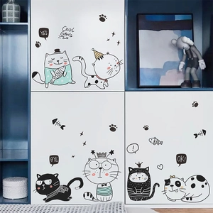 Sticker Mural Chat Coquin Dessin Animé en PVC Imperméable Thème Chat Pour Chambre d'Enfant Salon Décoration Meubles
