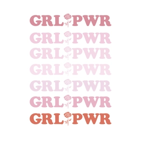 GRL PWR wall sticker with gradient pink rose lettering for bedroom and living room decor