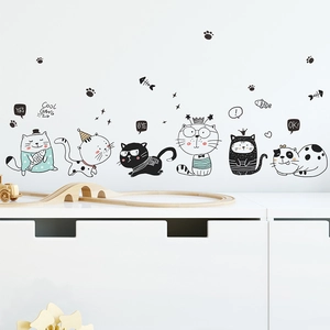 Détails des autocollants muraux chats de dessin animé pour enfants avec motifs de pattes
