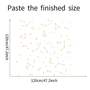 Detailed dimension layout of gold celestial constellation wall stickers for home decor