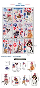 Detailed size specifications for 9-piece USA Independence Day pet static window stickers