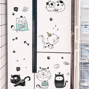 Autocollants muraux chaton dessin animé pour chambre et frigo avec motifs de chats