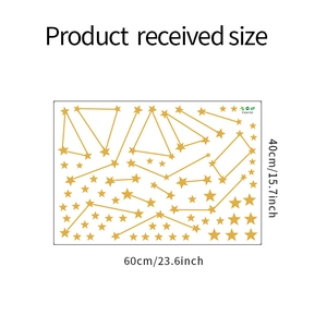 Flat sheet layout of gold constellation wall stickers measuring 60x40cm for home decor