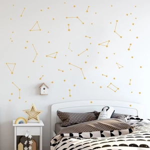 Minimalist gold constellation and stars wall stickers for modern bedroom wall decor