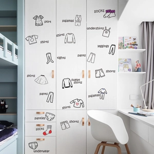 Wardrobe clothing labels stickers with minimalist icons for kids room organization