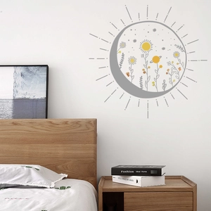 Modern sun flower moon and planet wall sticker for kids bedroom decoration