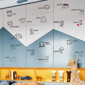 Wardrobe clothing labels wall stickers with hand-drawn icons for bedroom organization