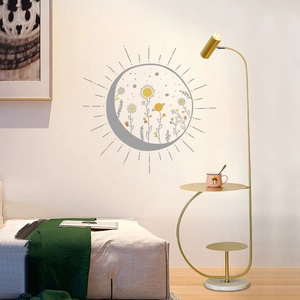 Boho style wall stickers with sun moon and floral pattern for kids bedroom decor