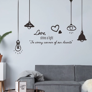 Adesivo da Parete in PVC Love Shine A Light Citazione Lampada a Sospensione Cuore per Decorazione Soggiorno Camera da Letto