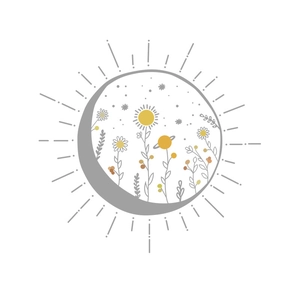 Cartoon sunflower planet wall sticker for kids bedroom decor with hand-drawn floral design