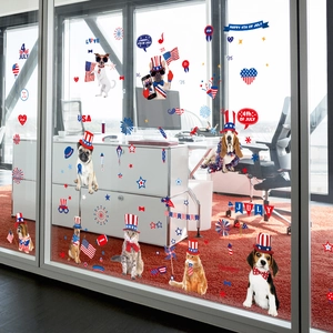 Independence Day window static stickers with patriotic pets and 4th of July USA theme